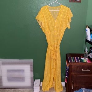 Yellow Polka Dot Long Wrap Dress Size 1X